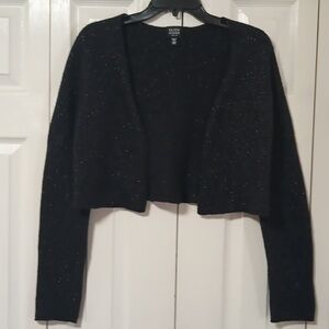 Eileen Fisher Black Wool Blend Metallic Cropped Cardigan